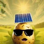 Ilustrace brambory, která získává energii ze solárních panelů