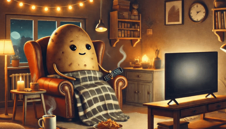 Ilustrativní obrázek brambory, která sleduje TV