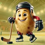 Ilustrativní obrázek brambory, která hraje hokej