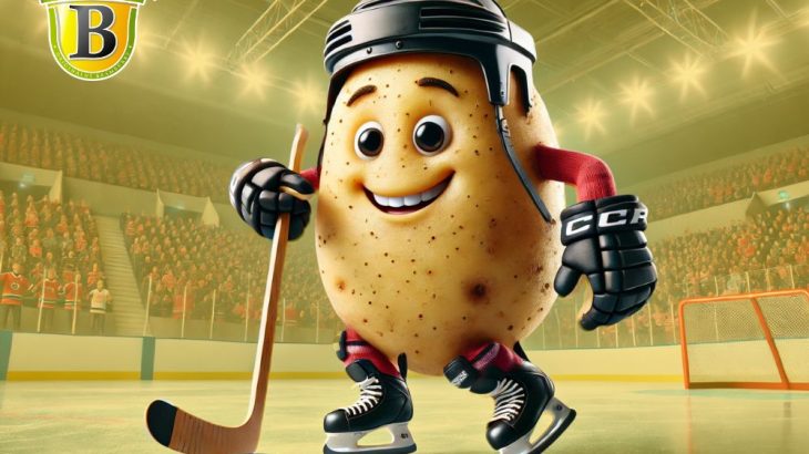 Ilustrativní obrázek brambory, která hraje hokej
