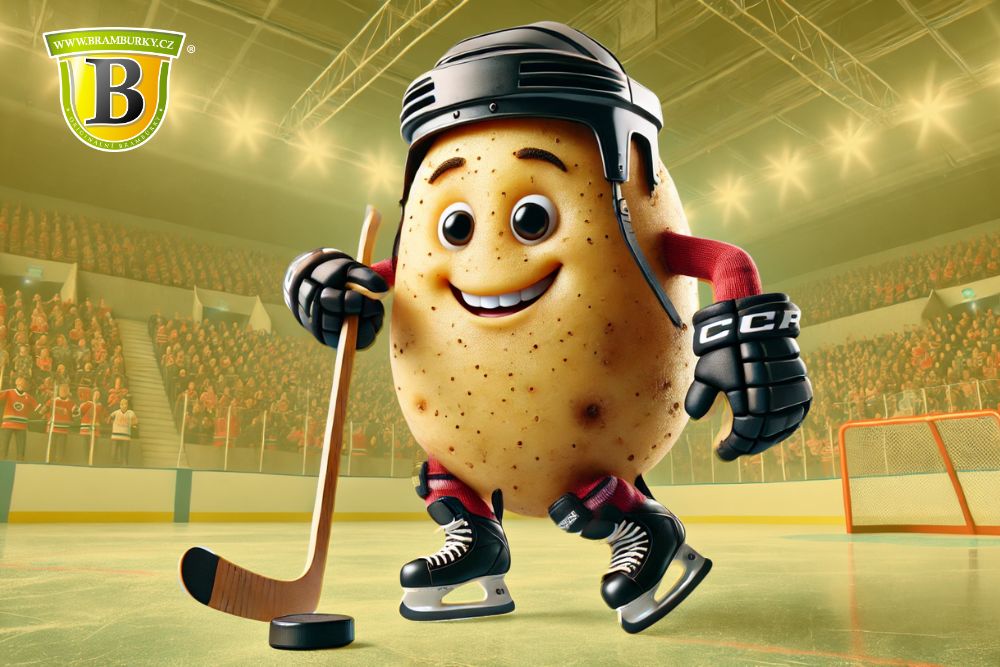 Ilustrativní obrázek brambory, která hraje hokej