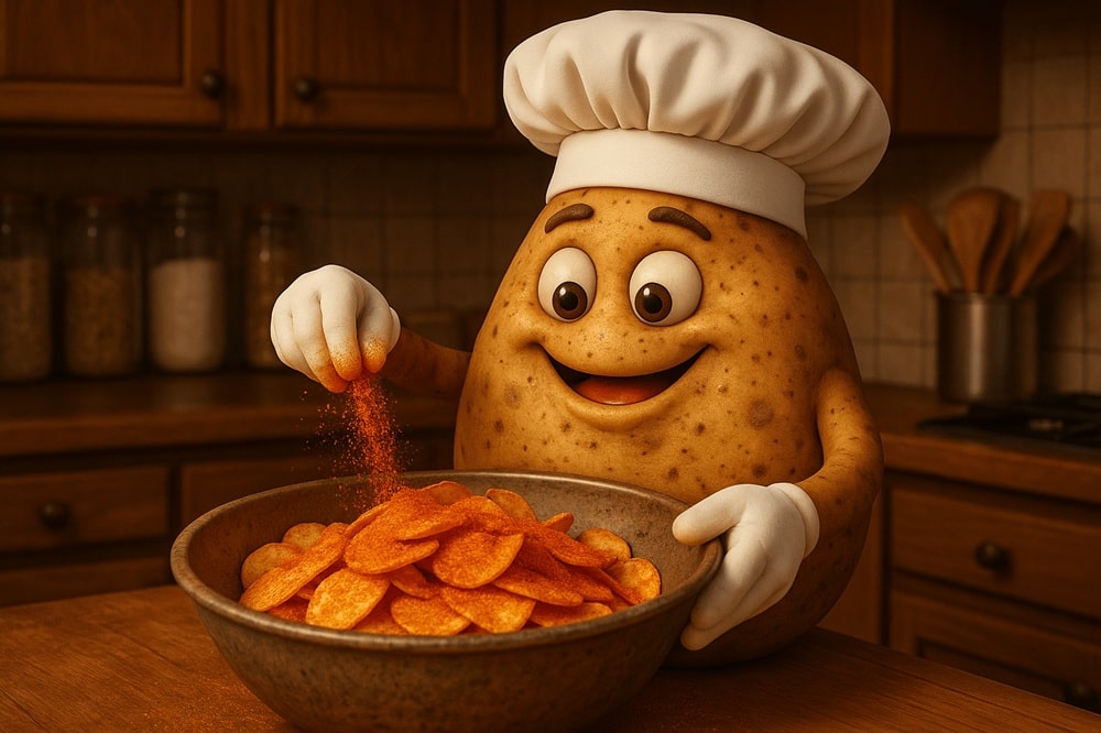 Ilustrativní obrázek brambory, která připravuje domácí brambůrky s paprikovou příchutí