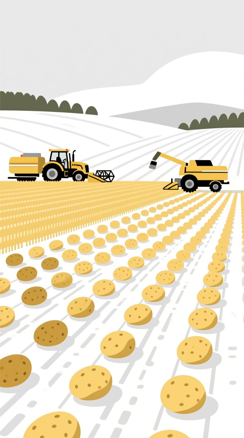 Sklizeň brambor na poli - ilustrace