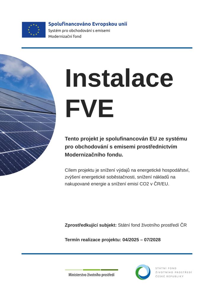 Spolufinancování projektu EU - instalace FVE